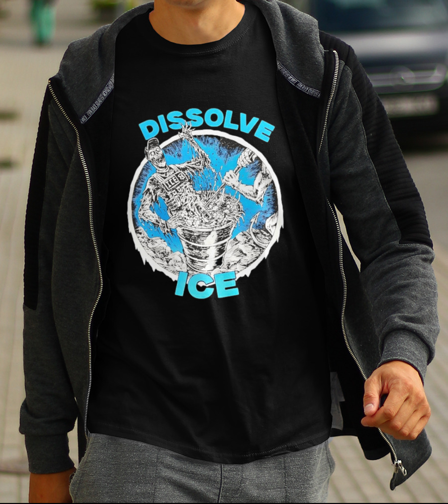 Dissolve ICE Abolish ICE Skeleton Melting In Cauldron With Ghostly Figure T-Shirt