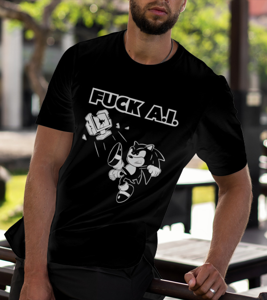 F*ck AI Hedgehog Kick Anti AI T-Shirt