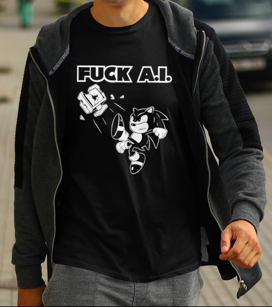 F*ck AI Hedgehog Kick Anti AI T-Shirt