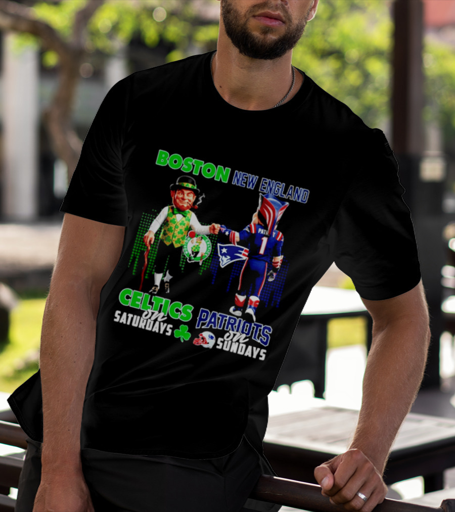 Boston Celtics Saturdays And New England Patriots Sundays Skyline T-Shirt