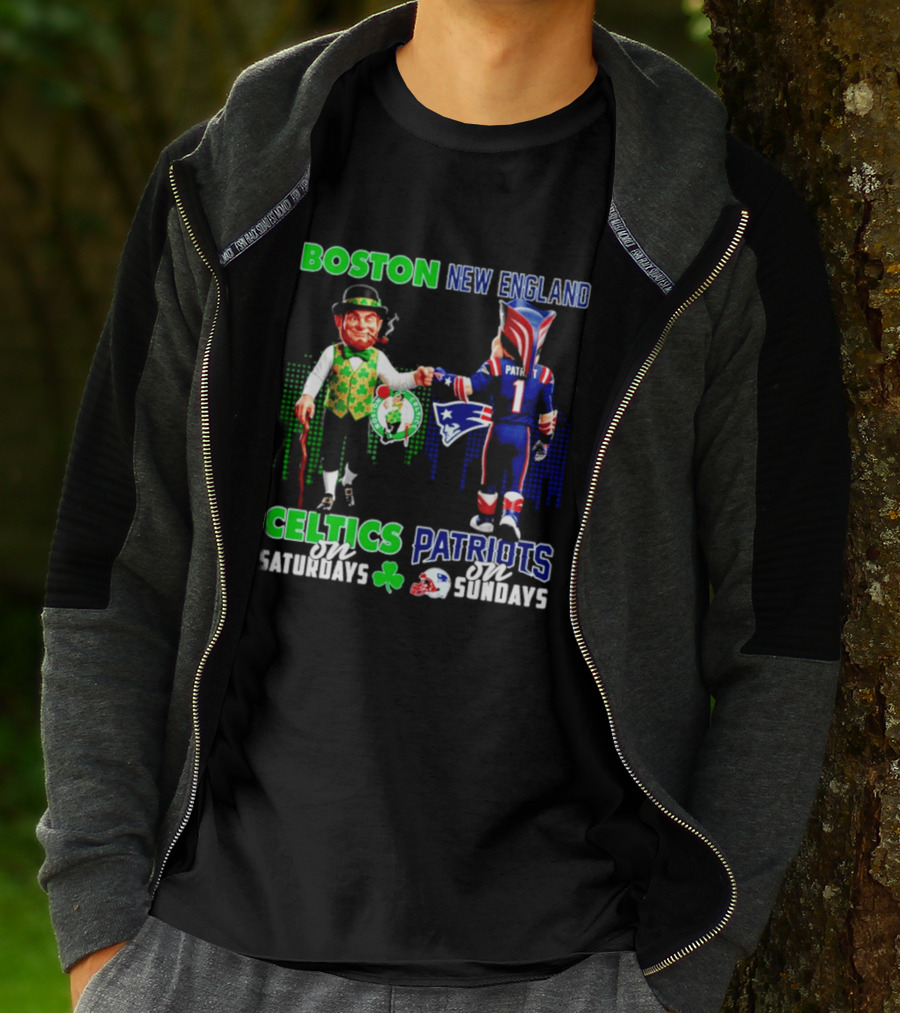 Boston Celtics Saturdays And New England Patriots Sundays Skyline T-Shirt