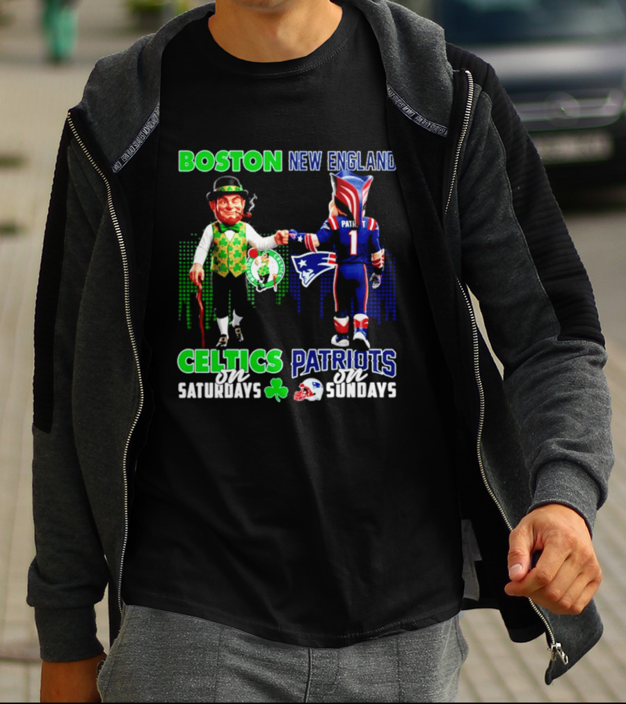 Boston Celtics Saturdays And New England Patriots Sundays Skyline T-Shirt