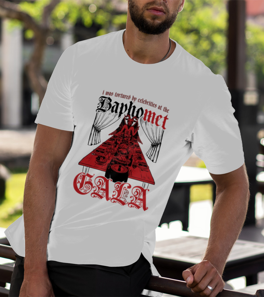 I Was Tortured By Celebrities At The Baphomet Gala Cryptic Red Table Setting T-Shirt