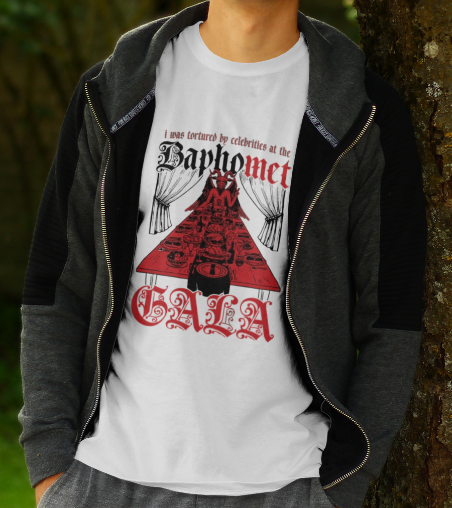 I Was Tortured By Celebrities At The Baphomet Gala Cryptic Red Table Setting T-Shirt