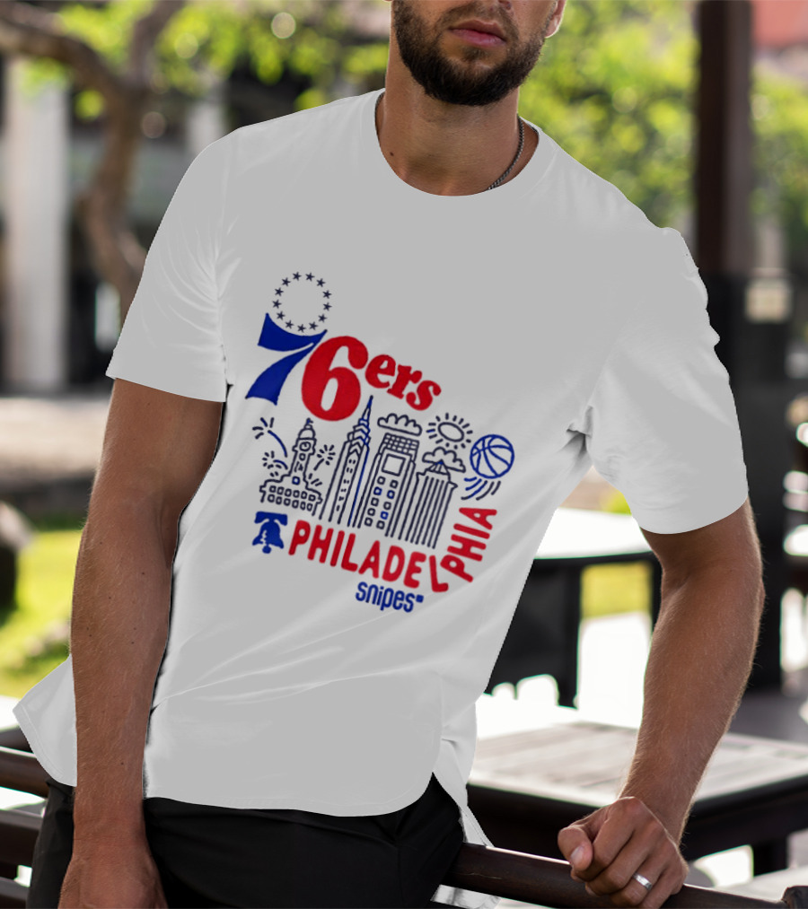 Philadelphia 76ers Snipes City Skyline Sketch Basketball T-Shirt