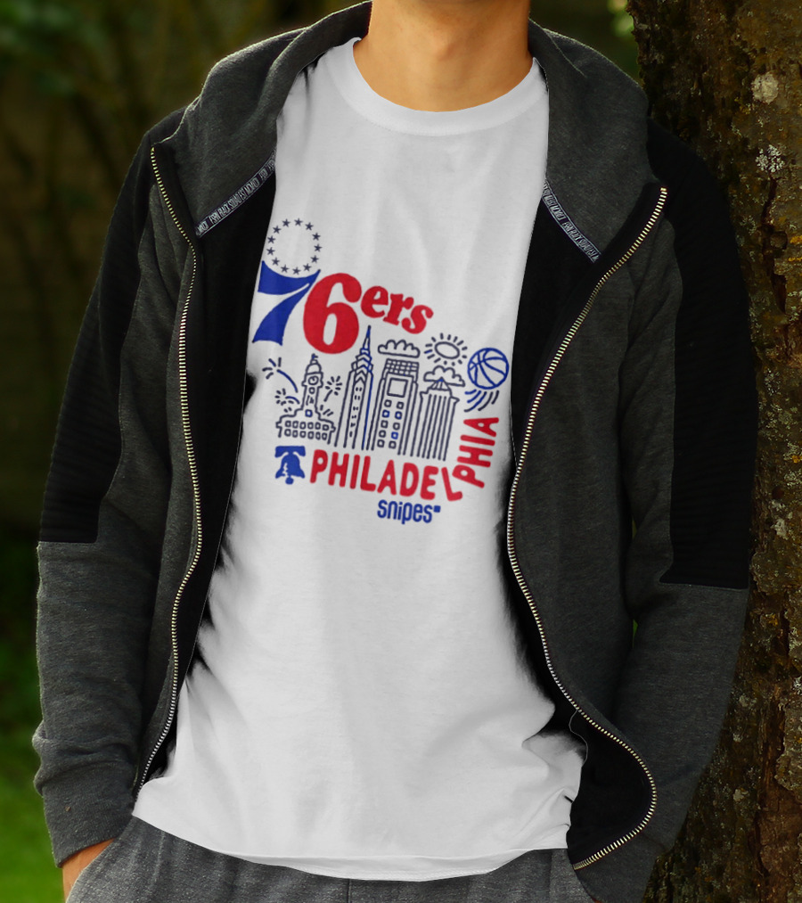 Philadelphia 76ers Snipes City Skyline Sketch Basketball T-Shirt