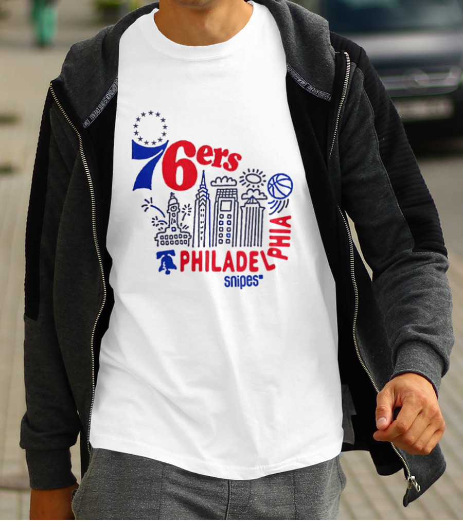 Philadelphia 76ers Snipes City Skyline Sketch Basketball T-Shirt