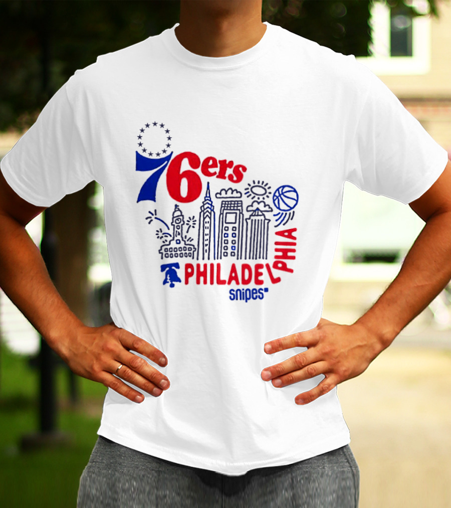 Philadelphia 76ers Snipes City Skyline Sketch Basketball T-Shirt
