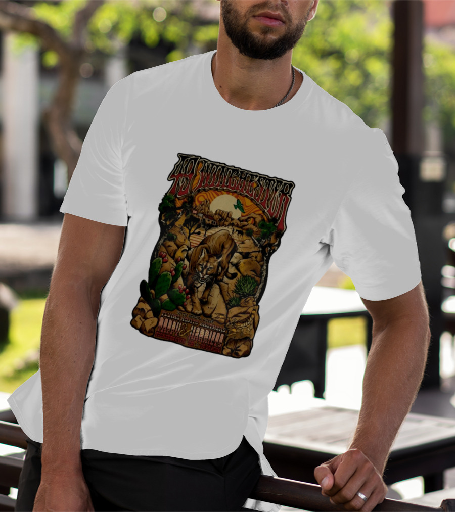 49 Winchester Pioneertown May 9 2026 Flying Mojito Brothers Pap Yu Harlins Cat Desert Scene T-Shirt