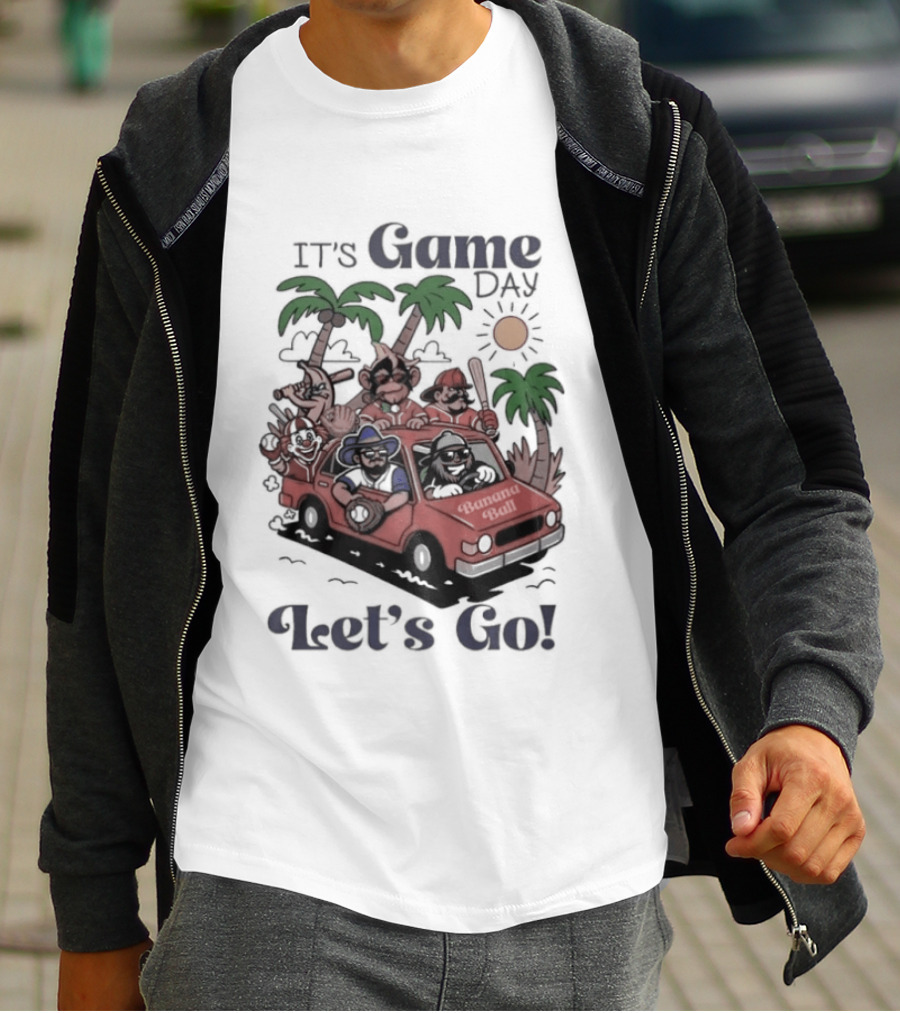 It's Game Day Let's Go Banana Ball Van And Palm Trees Adventure T-Shirt