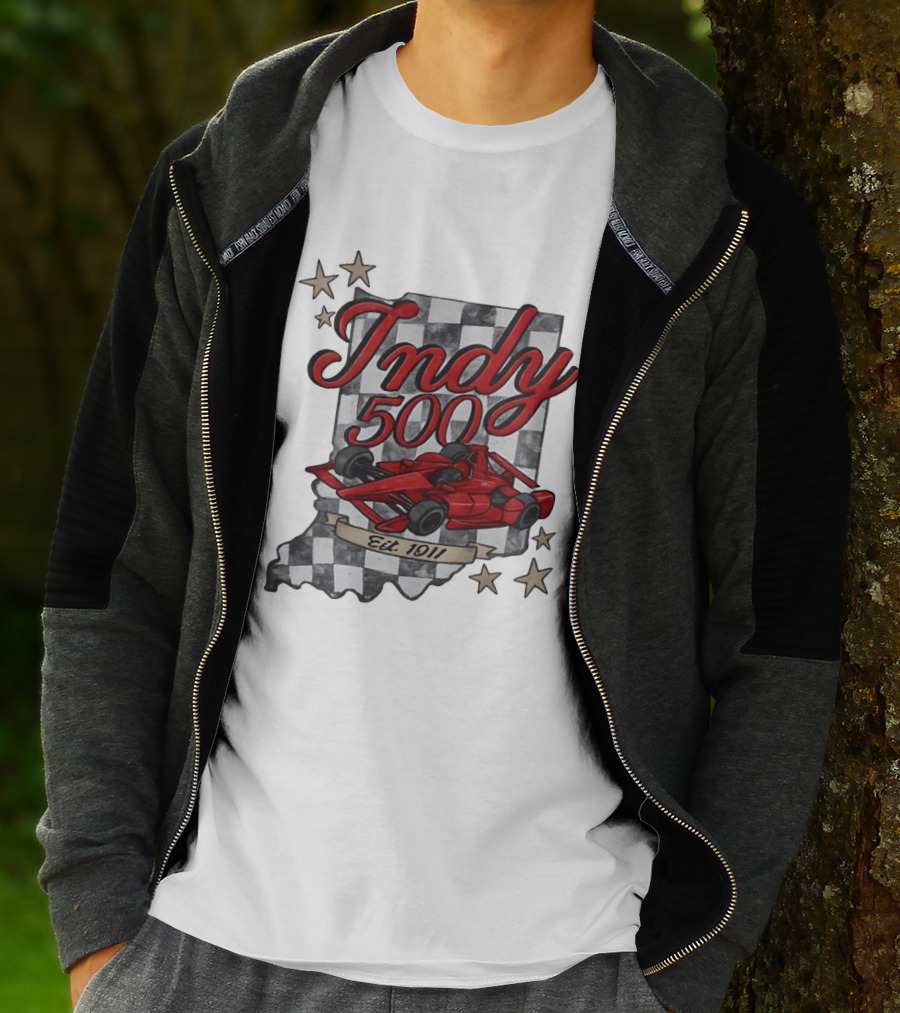Indy 500 Racing Checkered Flag Red Race Car Est. 1911 Indianapolis T-Shirt