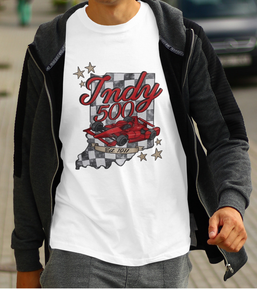Indy 500 Racing Checkered Flag Red Race Car Est. 1911 Indianapolis T-Shirt