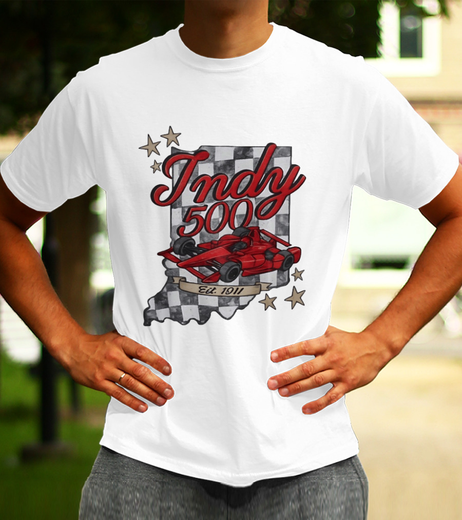 Indy 500 Racing Checkered Flag Red Race Car Est. 1911 Indianapolis T-Shirt