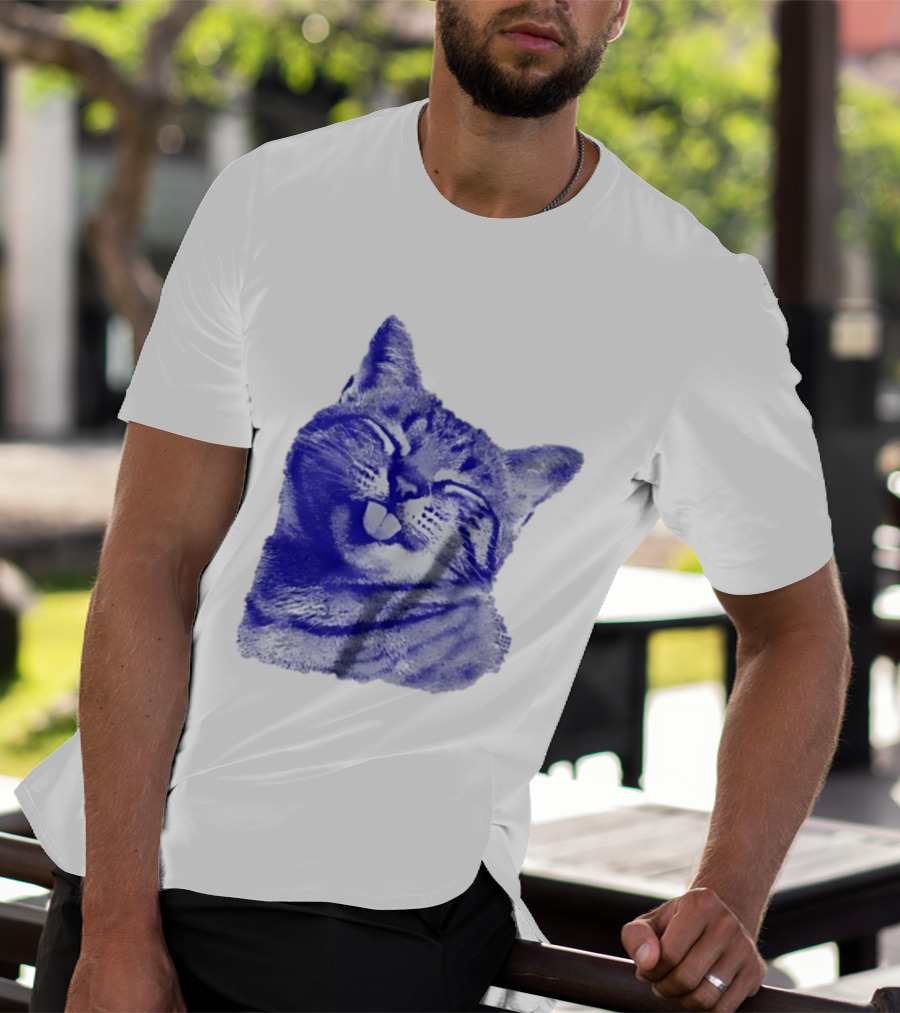 Playful Cat Sticking Out Tongue In Blue Tint T-Shirt