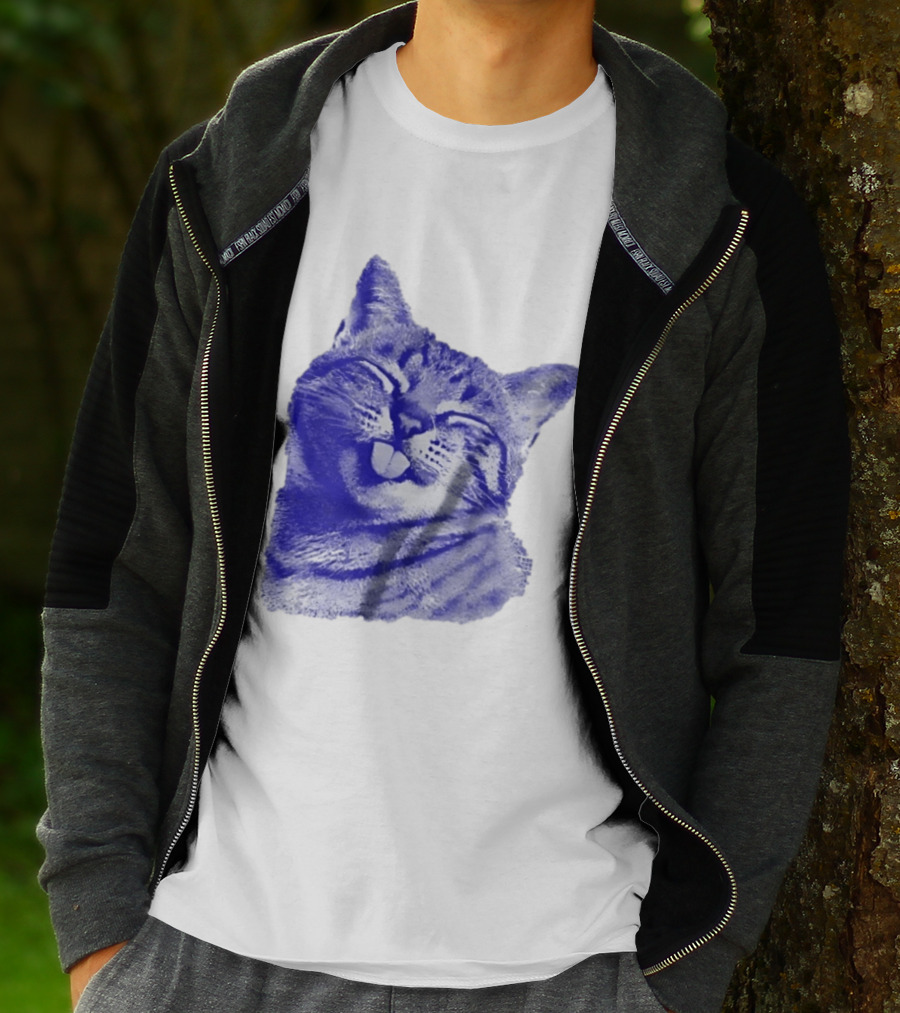 Playful Cat Sticking Out Tongue In Blue Tint T-Shirt