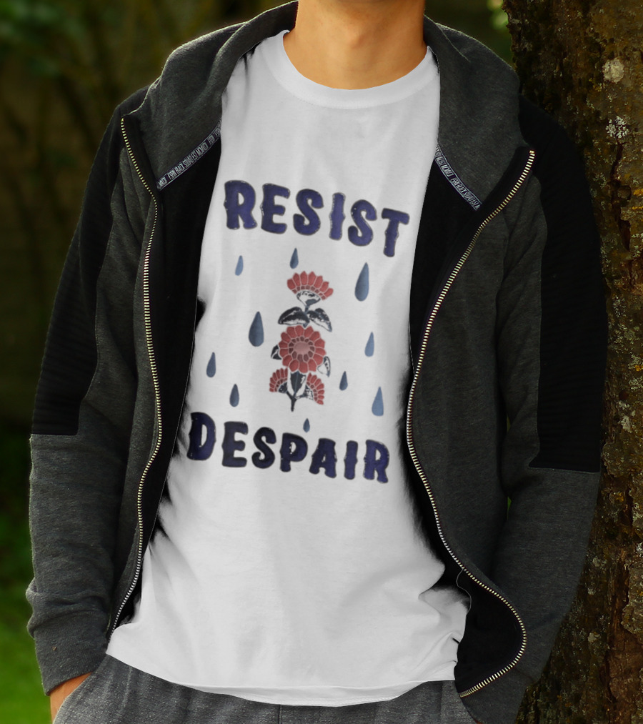 Resist Despair Red Flowers Blue Drops T-Shirt