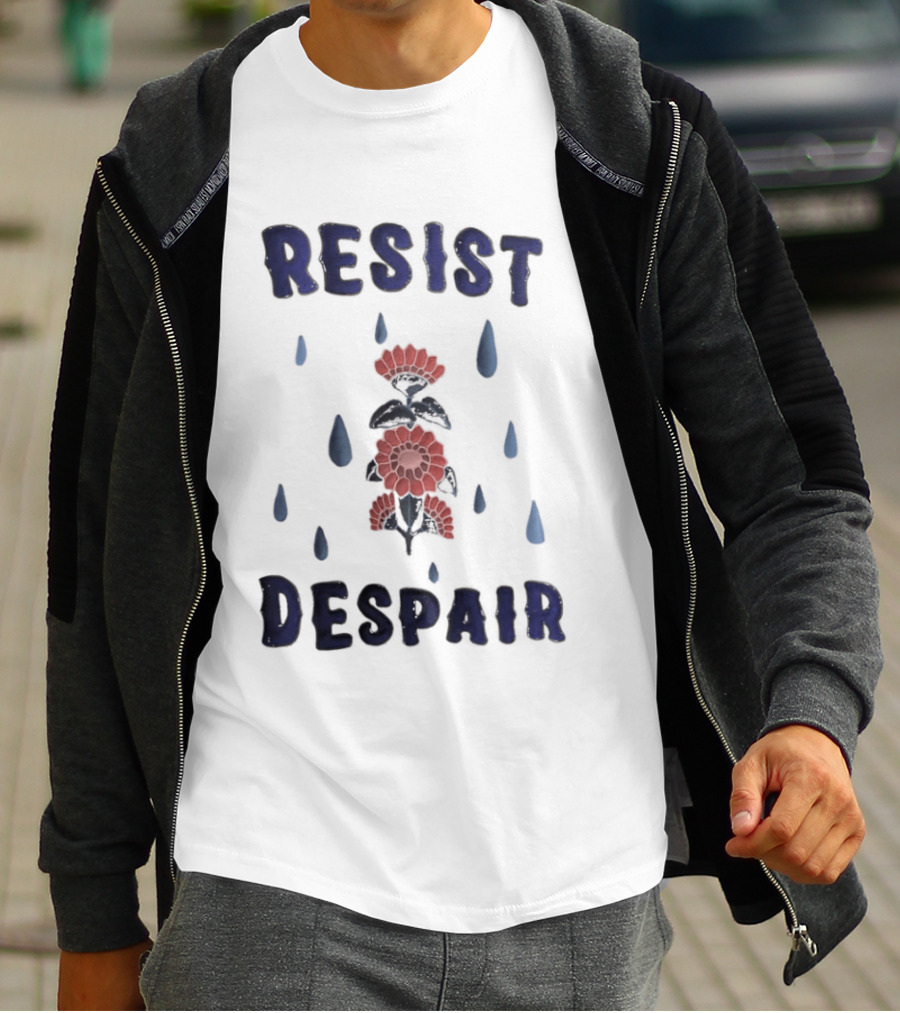 Resist Despair Red Flowers Blue Drops T-Shirt