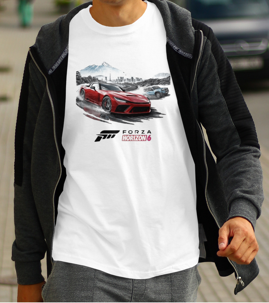 Forza Horizon 6 Red Sports Car And SUV Racing Scene T-Shirt