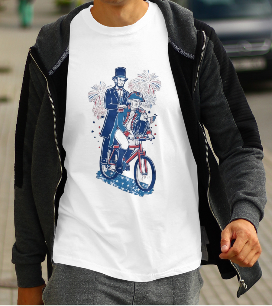 Free Ride George Washington Abe Lincoln Fireworks July 4th Bicycle Eagle T-Shirt