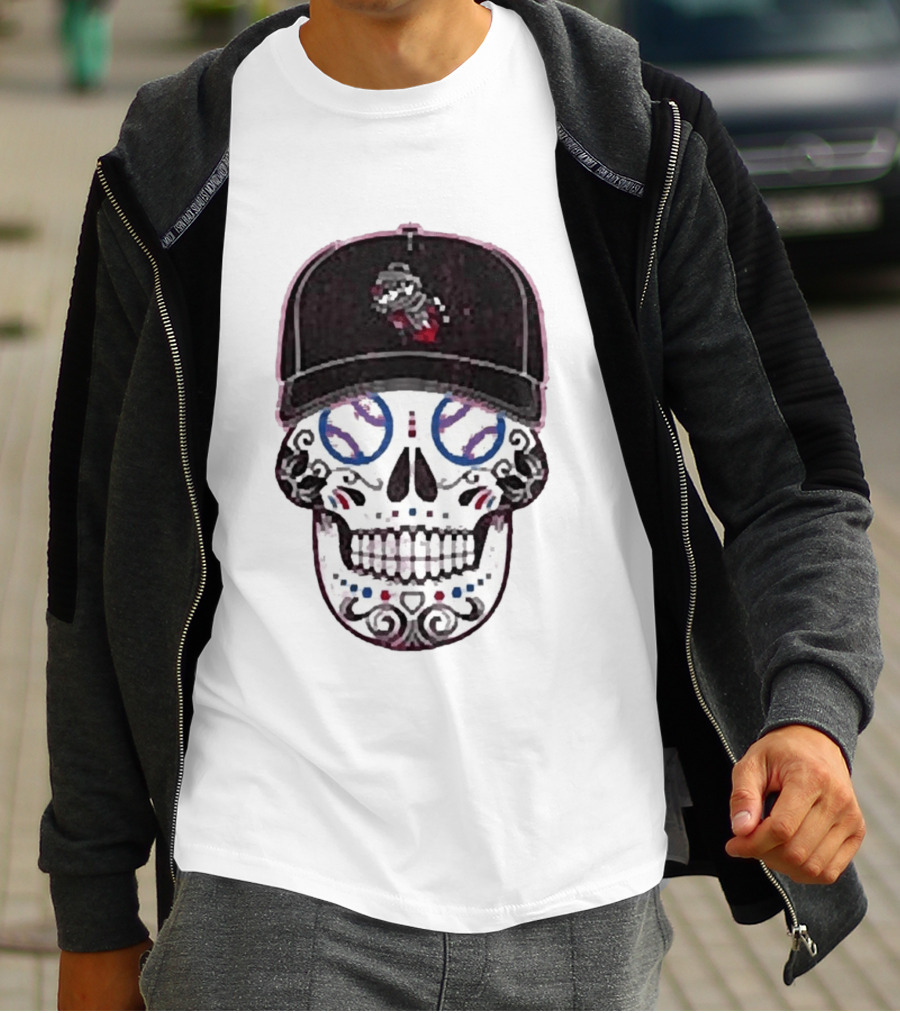 Rocket City Trash Pandas Sugar Skull Hat Baseball T-Shirt