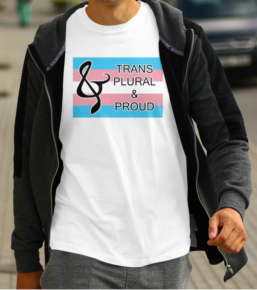 Trans Plural And Proud Treble Clef Pink Blue Flag T-Shirt