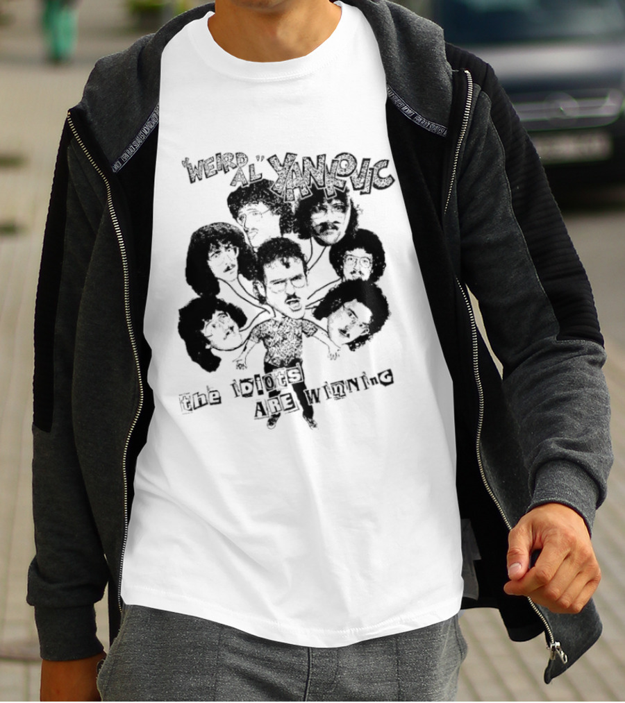 Weird Al Yankovic The Idiots Are Winning Black And White Caricature Faces T-Shirt