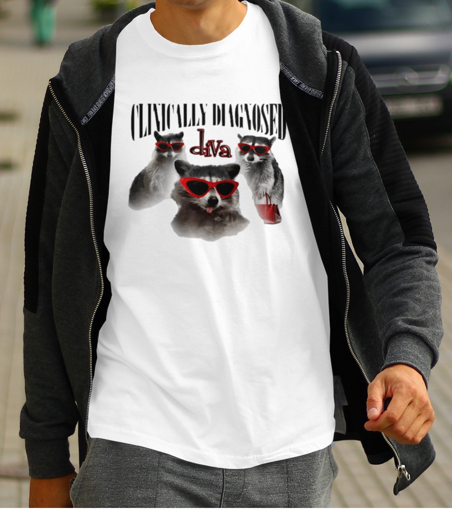 Clinically Diagnosed Diva Raccoon With Sunglasses And Handbag T-Shirt