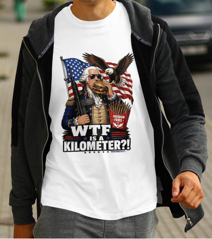 WTF Is A Kilometer George Washington Cheeseburger Freedom Fries AR 15 T-Shirt