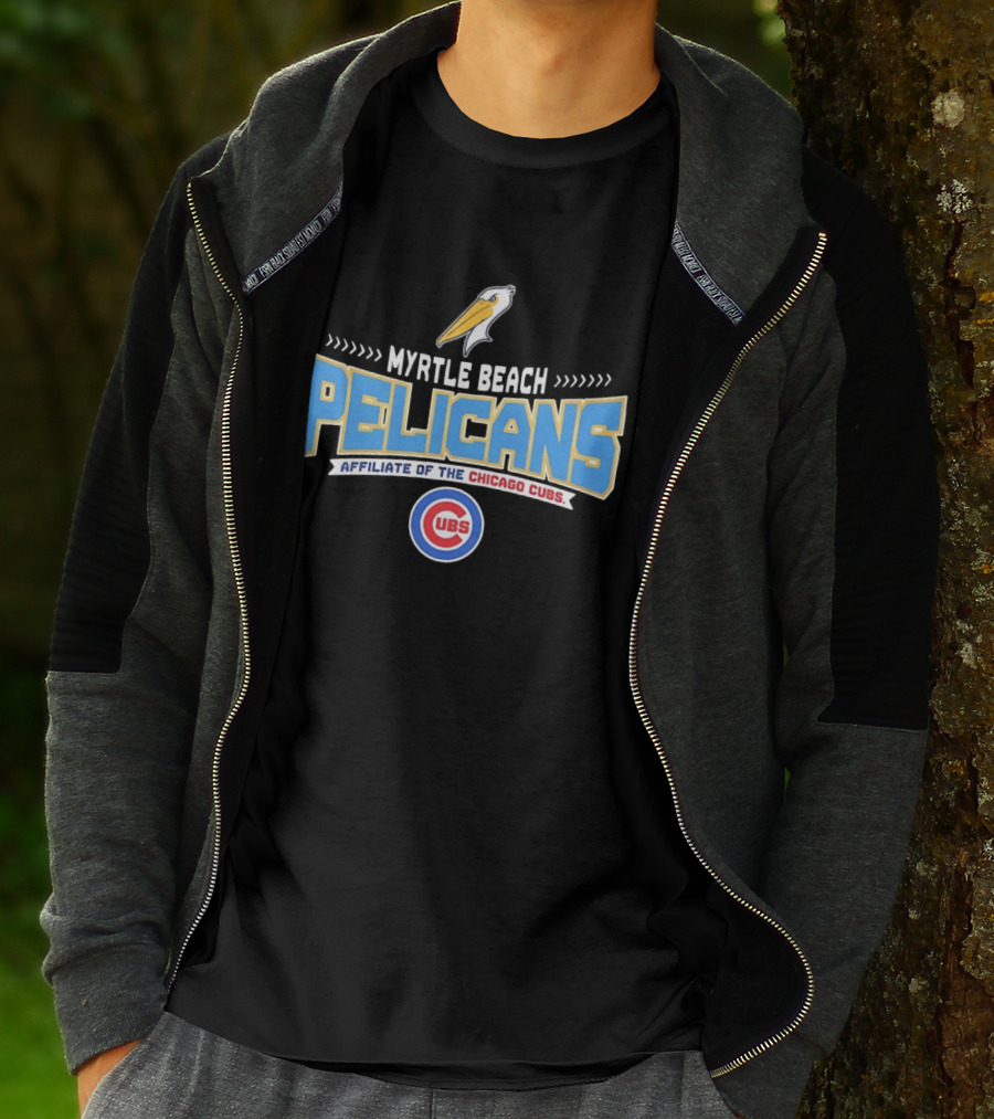 Myrtle Beach Pelicans Affiliate Of The Chicago Cubs Logo Featuring Pelican And Cubs T-Shirt