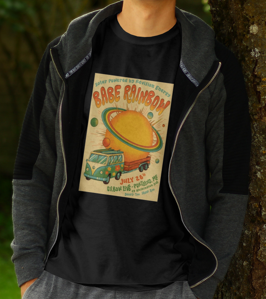 Solar Powered Babe Rainbow July 26 Oxbow Live Portland ME Vintage Van And Sunburst T-Shirt