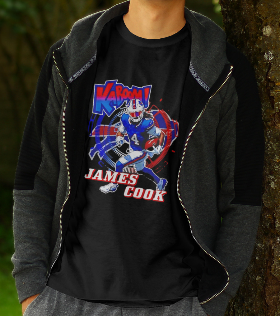 Kaboom James Cook Buffalo Bills Football Action Explosion T-Shirt