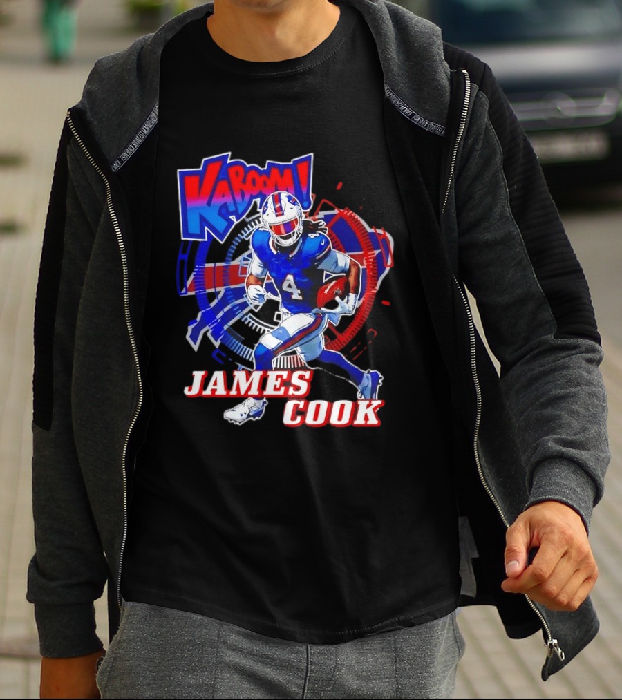 Kaboom James Cook Buffalo Bills Football Action Explosion T-Shirt
