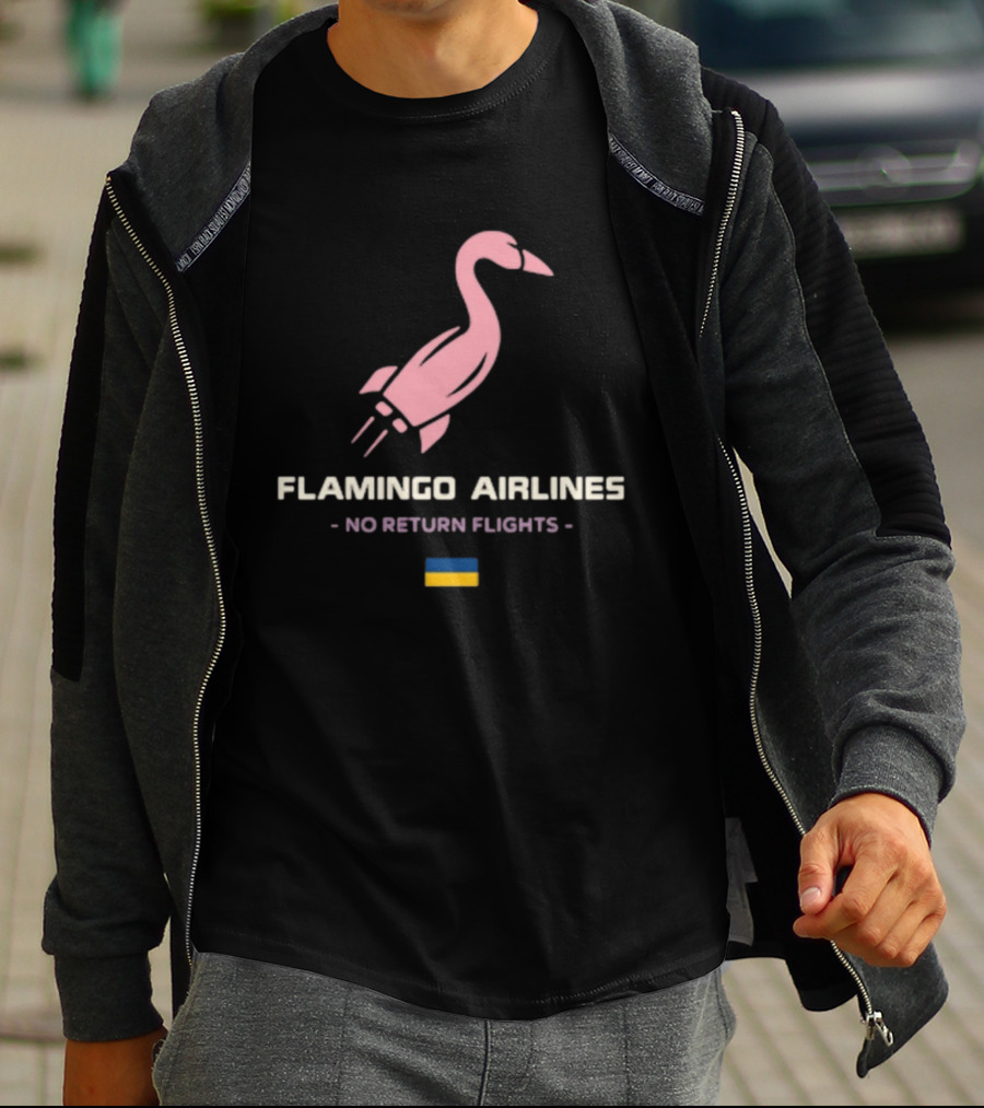 Flamingo Airlines No Return Flights Rocket Bird With Ukraine Flag T-Shirt