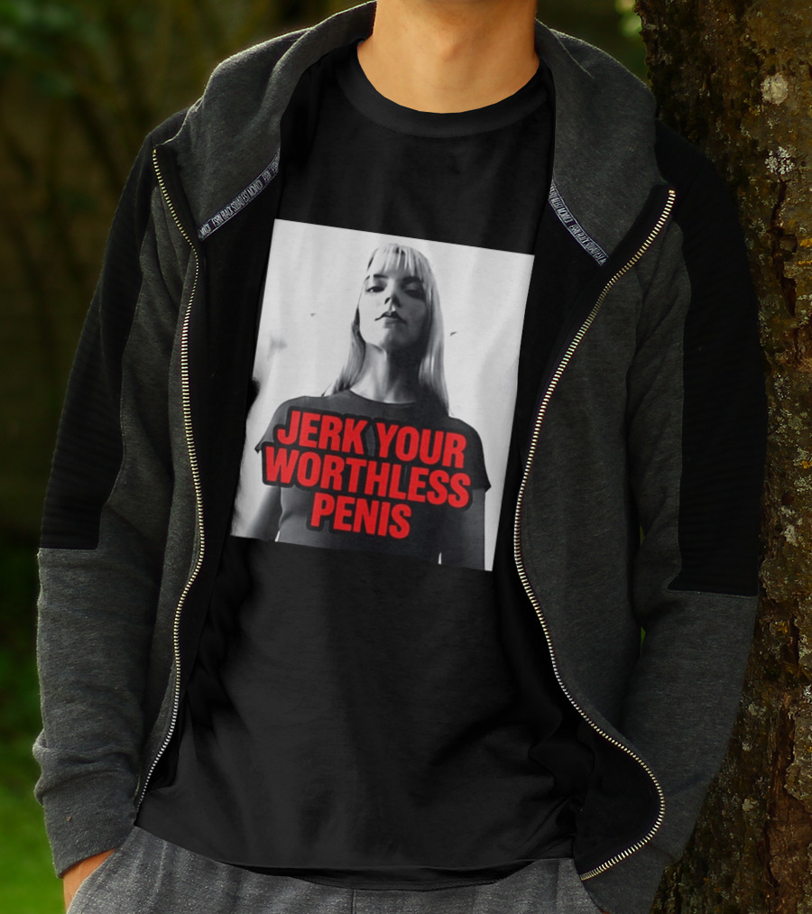 Jerk Your Worthless Penis Black And White Woman T-Shirt