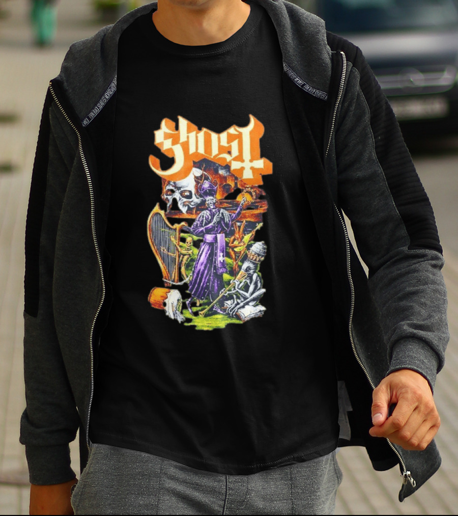 Ghost Band Gothic Horror Pope With Ghouls And Harp T-Shirt