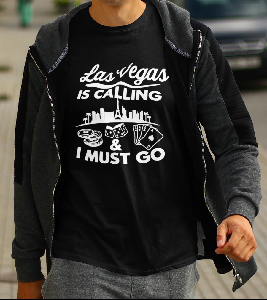 Las Vegas Is Calling Casino Dice Playing Cards City Skyline Adventure T-Shirt