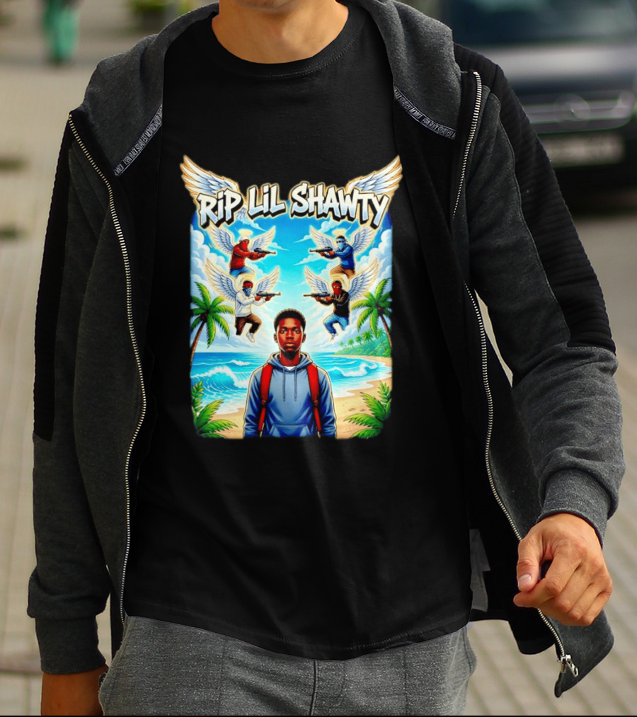 RIP Lil Shawty Angelic Wings Beach Scene Memorial T-Shirt