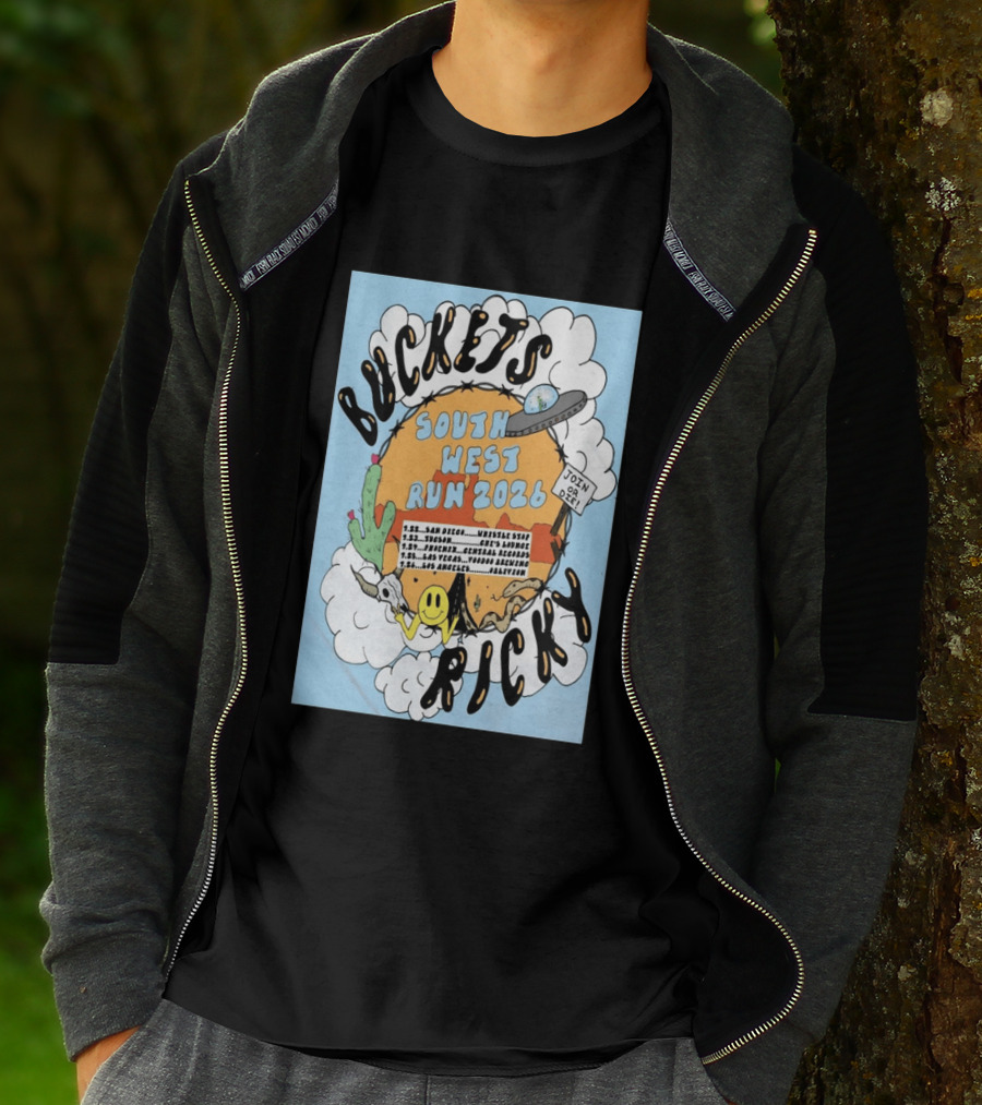 Buckets Ricky South West Run 2026 San Diego To Los Angeles Tour Dates UFO Cactus T-Shirt