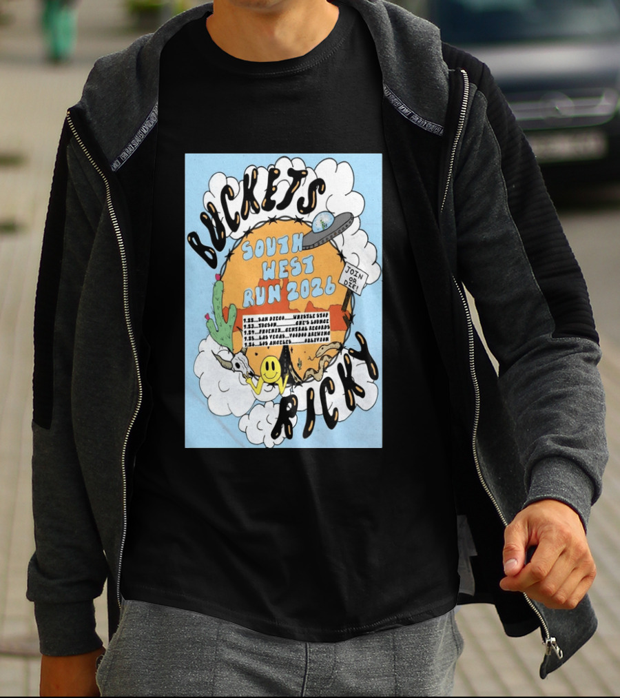 Buckets Ricky South West Run 2026 San Diego To Los Angeles Tour Dates UFO Cactus T-Shirt