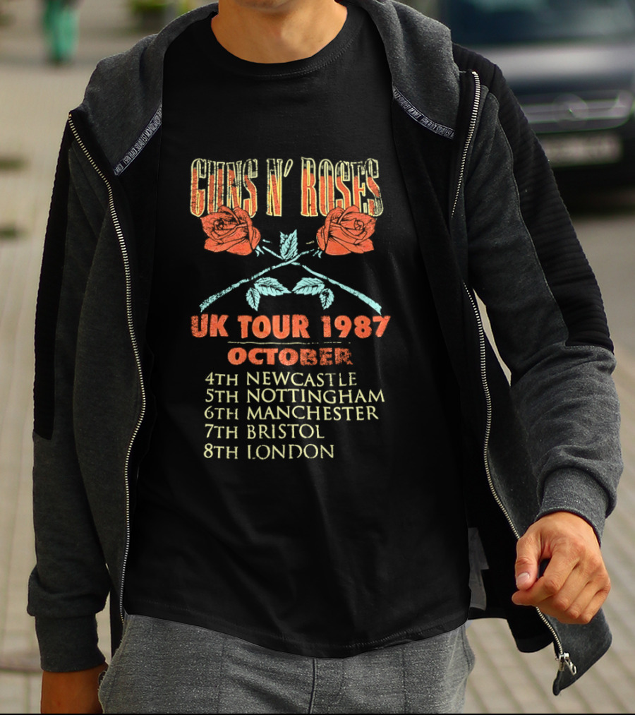 Guns N' Roses UK Tour 1987 October Newcastle Nottingham Manchester Bristol London T-Shirt