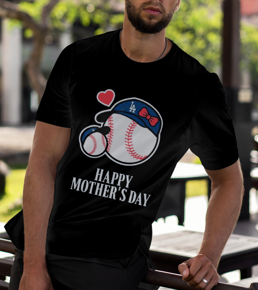 Happy Mother's Day 2026 LA Baseball Red Bow Heart T-Shirt