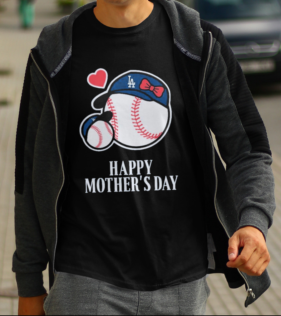 Happy Mother's Day 2026 LA Baseball Red Bow Heart T-Shirt
