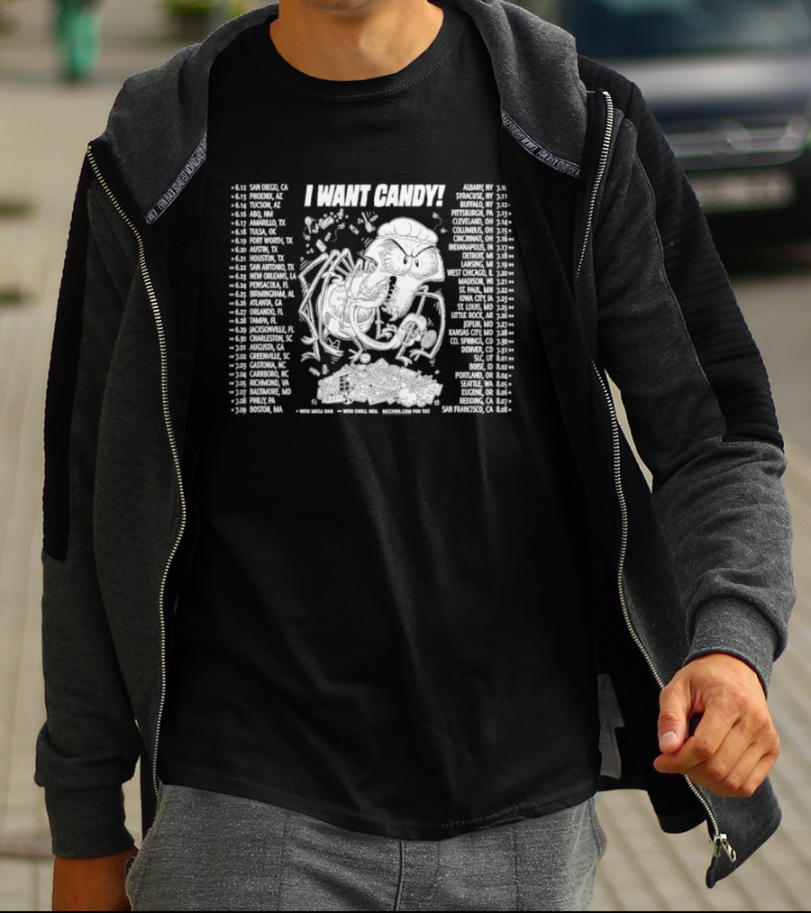 Monster I Want Candy Tour 2010 Concert Cities And Dates With Skeleton Monster T-Shirt