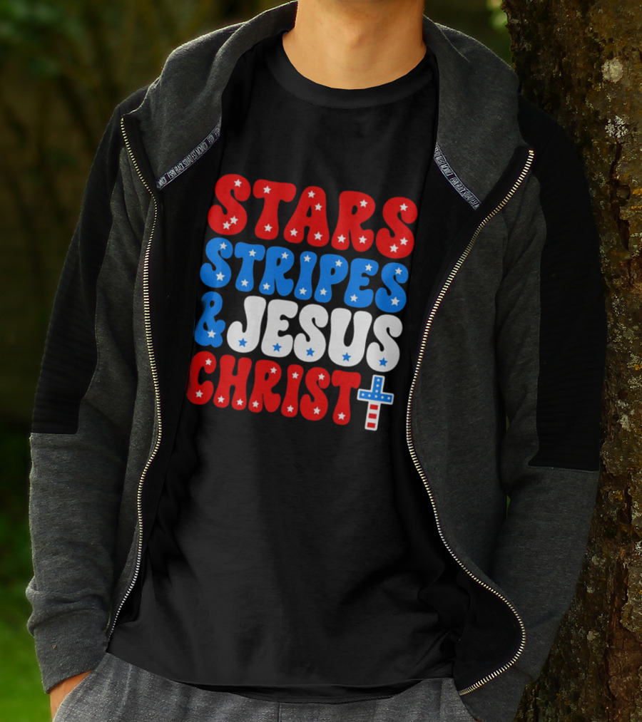 Patriotic Stars Stripes Jesus Christ Christian Faith Cross T-Shirt