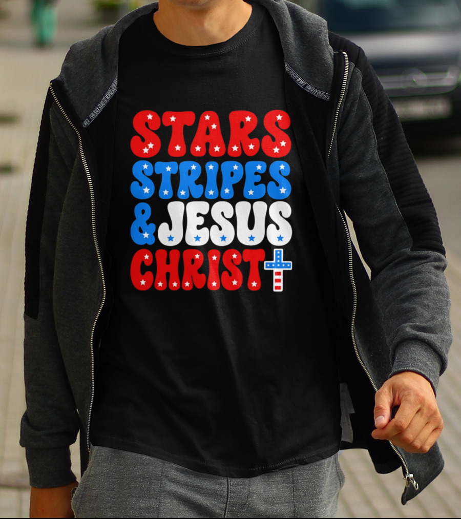 Patriotic Stars Stripes Jesus Christ Christian Faith Cross T-Shirt