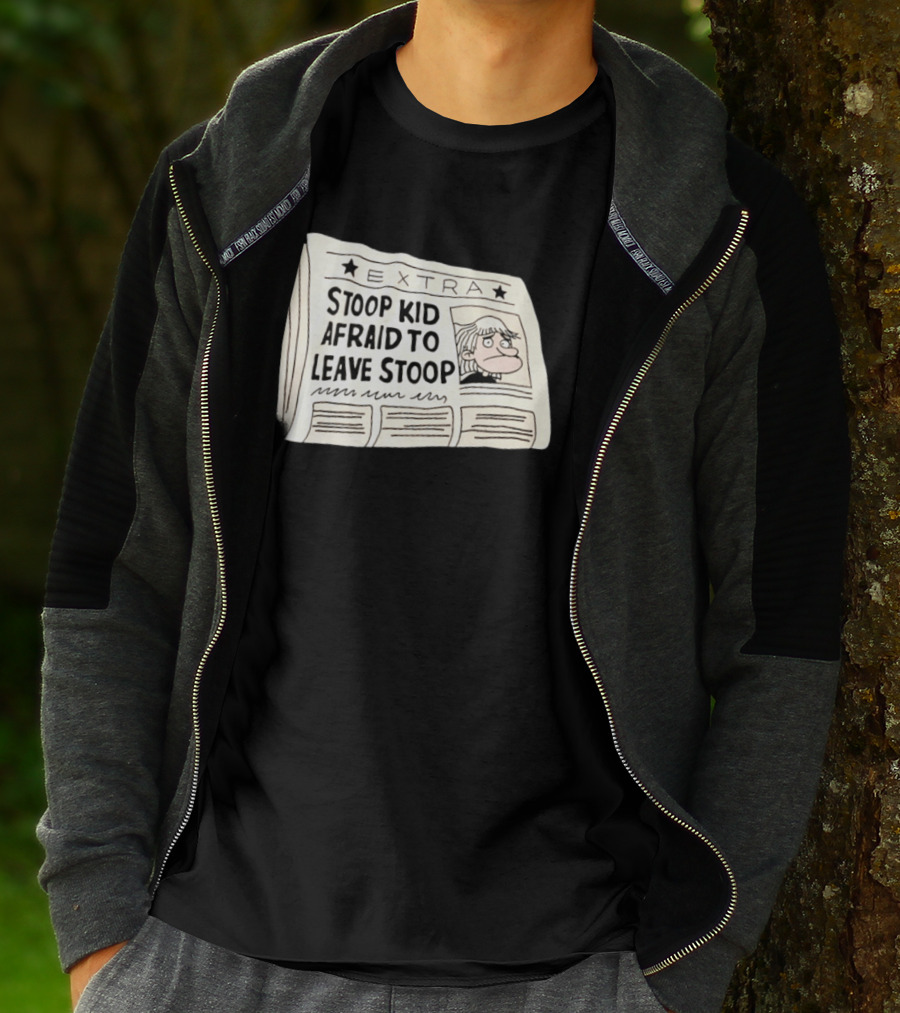 Stoop Kid Afraid To Leave Stoop Newspaper Extra Cartoon Headline T-Shirt