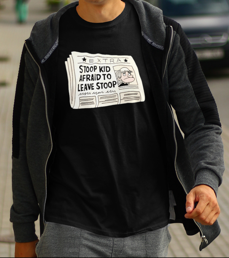 Stoop Kid Afraid To Leave Stoop Newspaper Extra Cartoon Headline T-Shirt