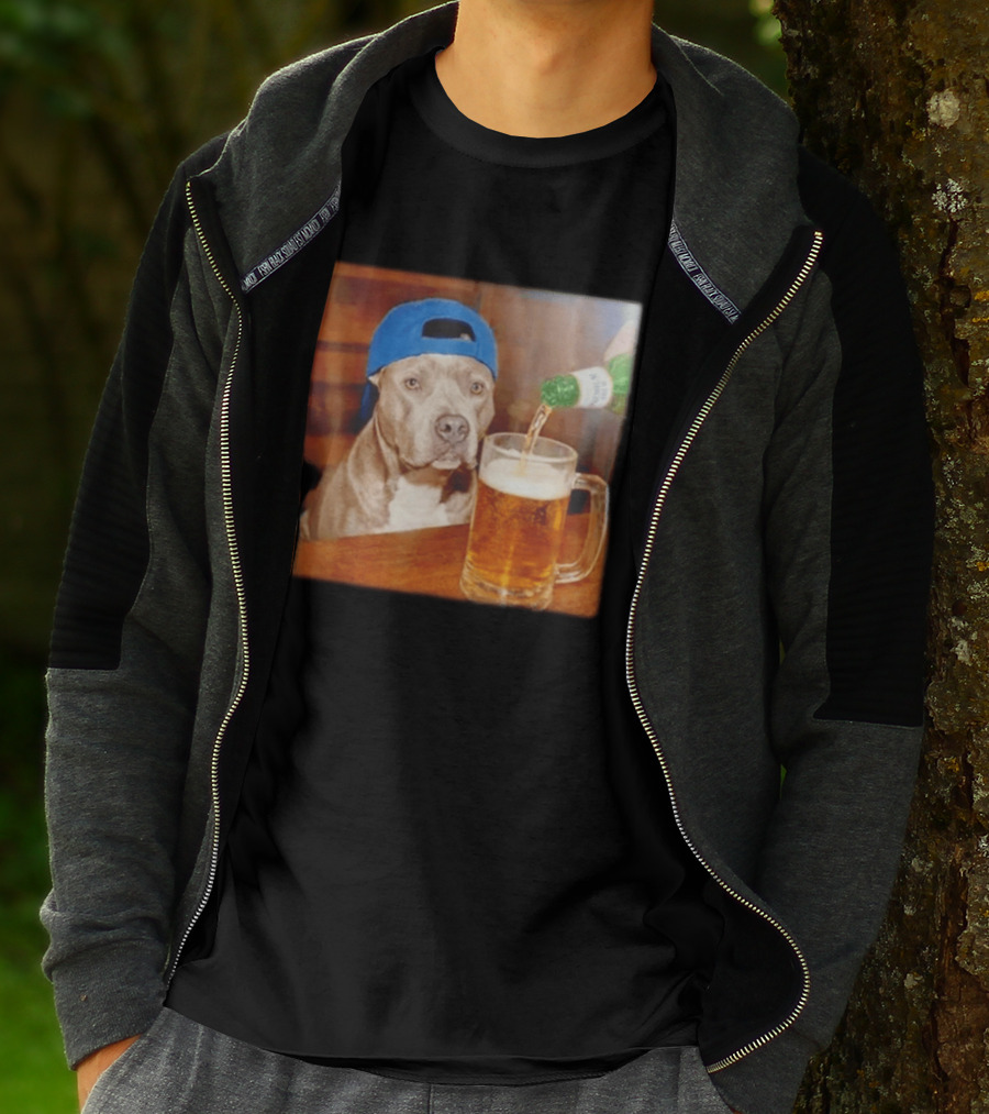 Pit Bull Drinking Beer Blue Cap Meme T-Shirt