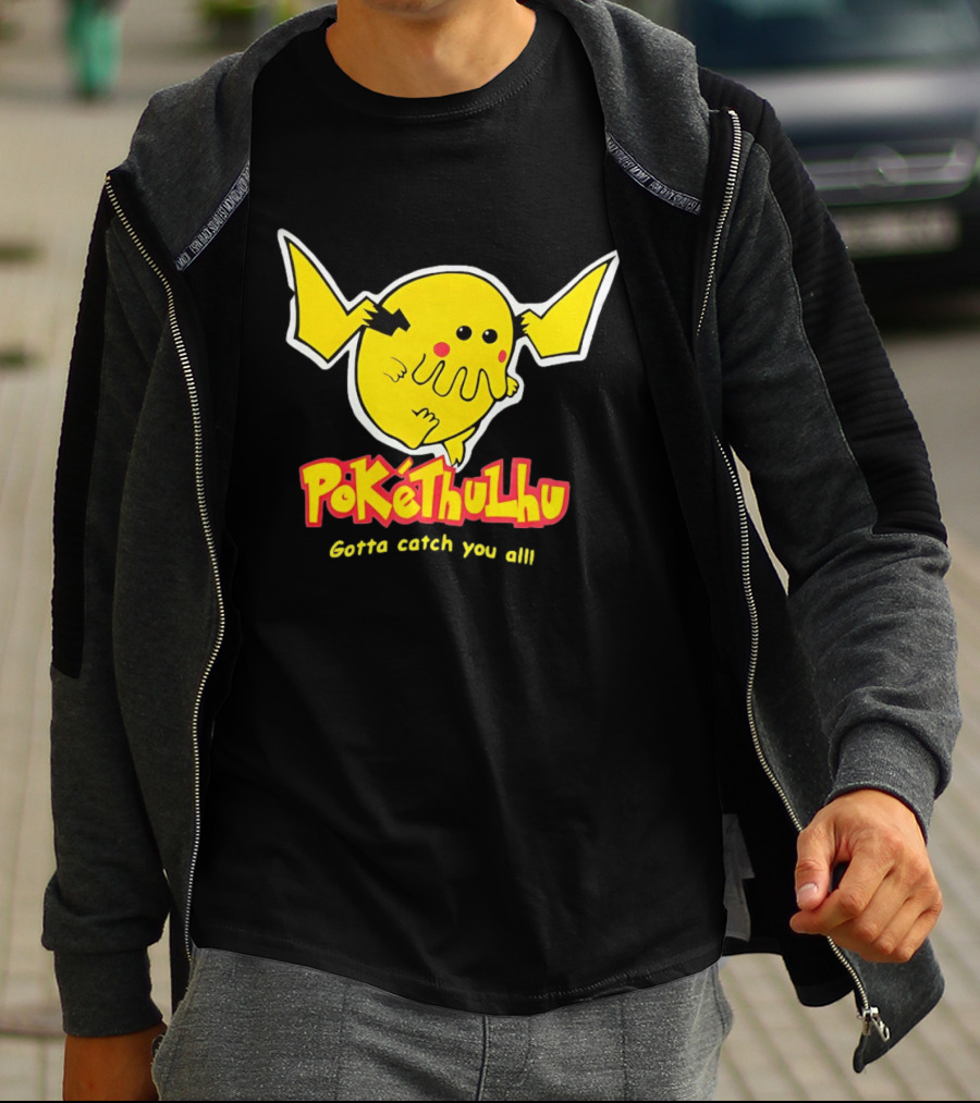 Pokethulhu Gotta Catch You All Yellow Hybrid T-Shirt