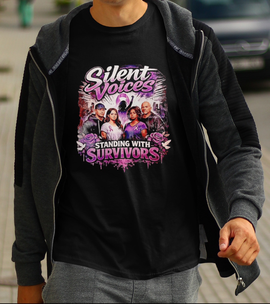 Silent Voices Standing With Survivors Ribbon And Roses Empowerment T-Shirt